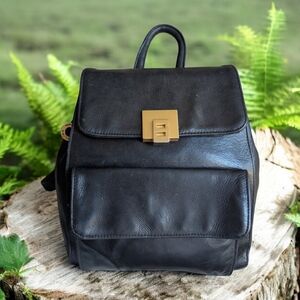 Perlina Vintage black leather backpack with gold-tone hardware